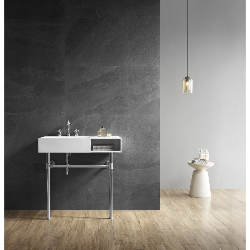 Kingston Brass Aurelius 36-Inch Solid Surface Console Sink With Stainless Steel Legs (8-Inch, 3-Hole), Polished Chrome