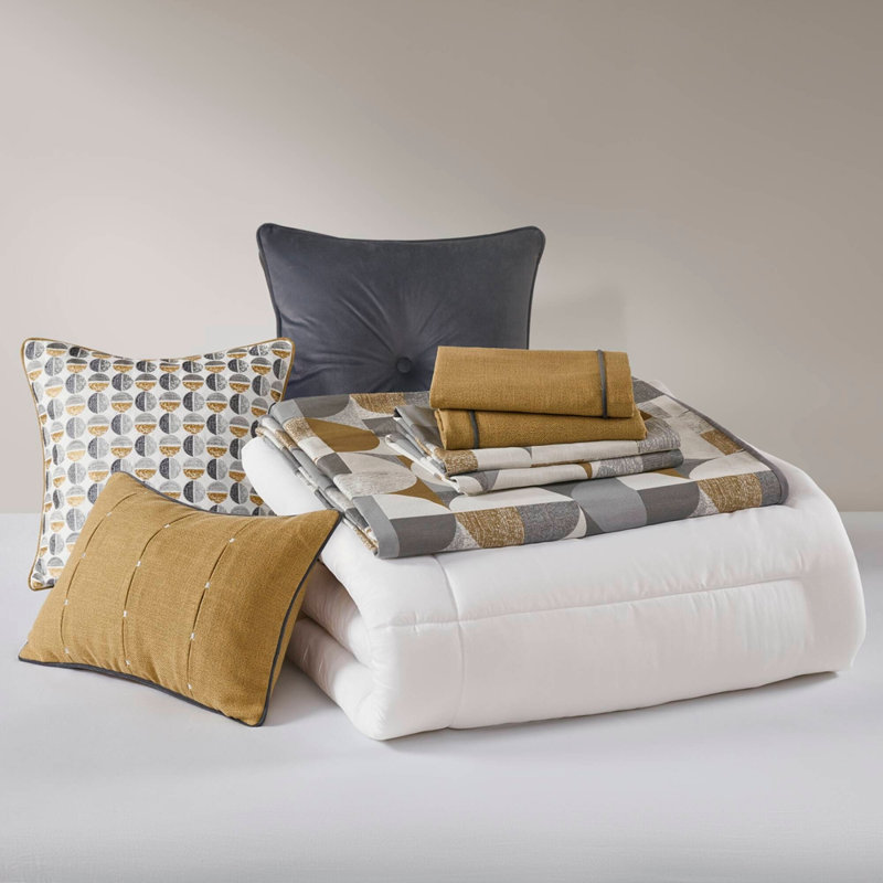 Ensemble d'édredon surdimensionné 9 pièces très grand en jacquard doré, King Sheet Set + 8 Additional Pieces