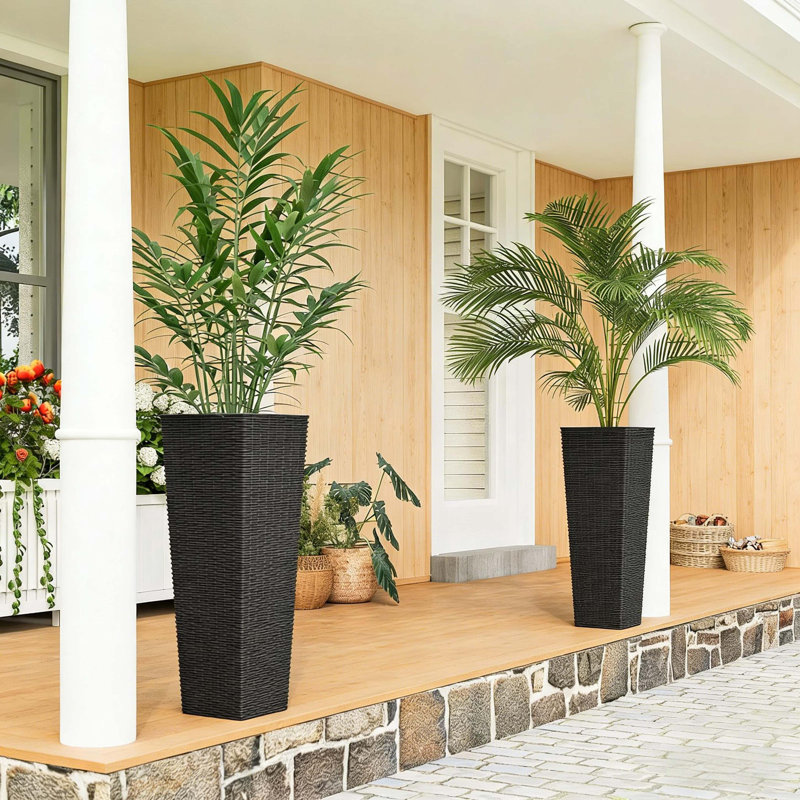 Set Of 2 Flower Pots,Tall Planters,Flower Boxs, Black