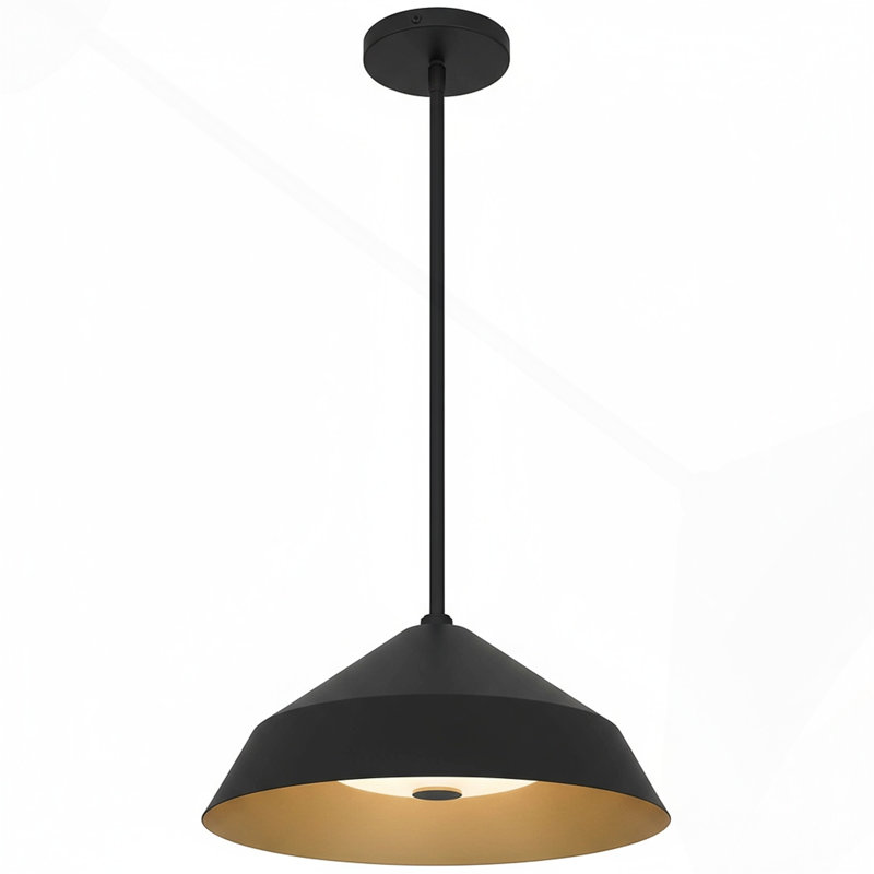 14" Diameter Integrated LED Black Pendant, 6.38" H x 14" W x 14" D