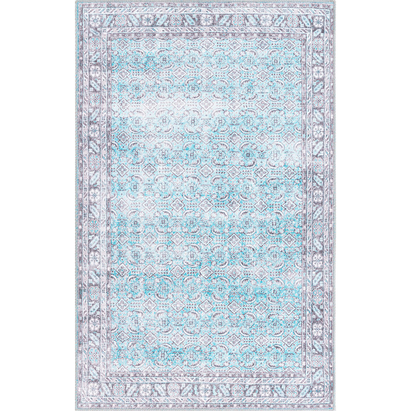 Tapis traditionnel de couleur mauri ciel, Rectangle 3 pi 6 po x 5 pi 6 po