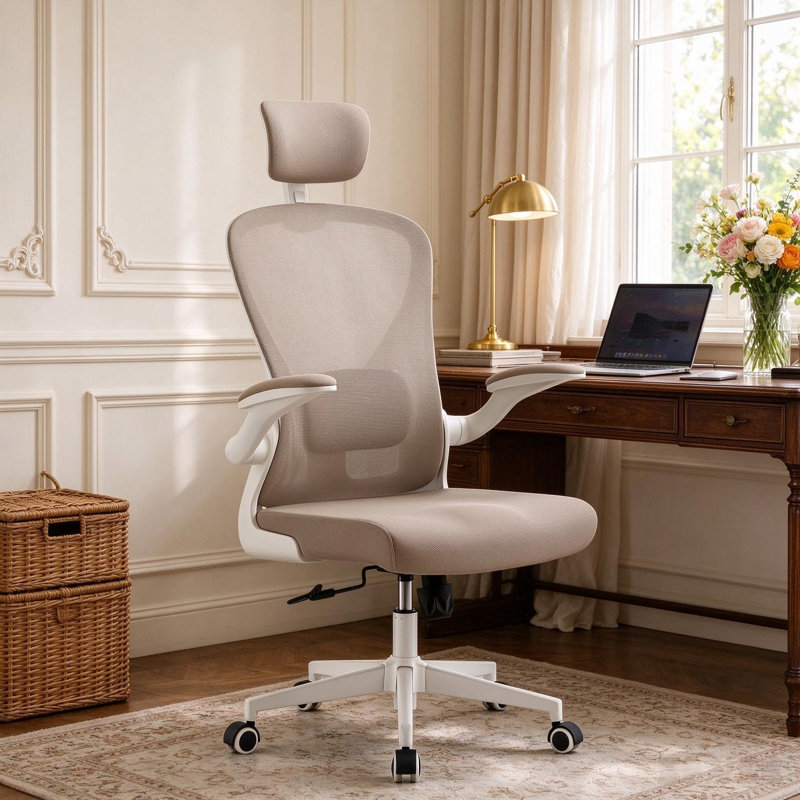 Task Chair, White/Khaki
