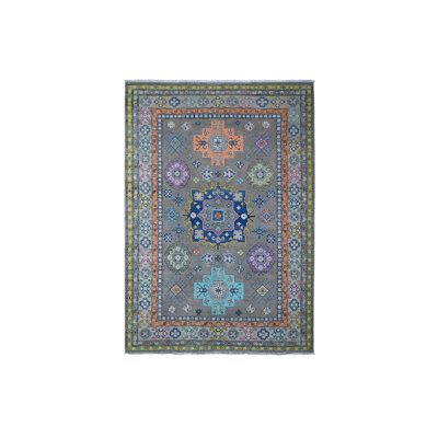 6'x8'5" Battleship Gray Soft Wool Colorful Fusion Kazak Oriental Rug B09E7F6231584721AB5918E97DEFA120