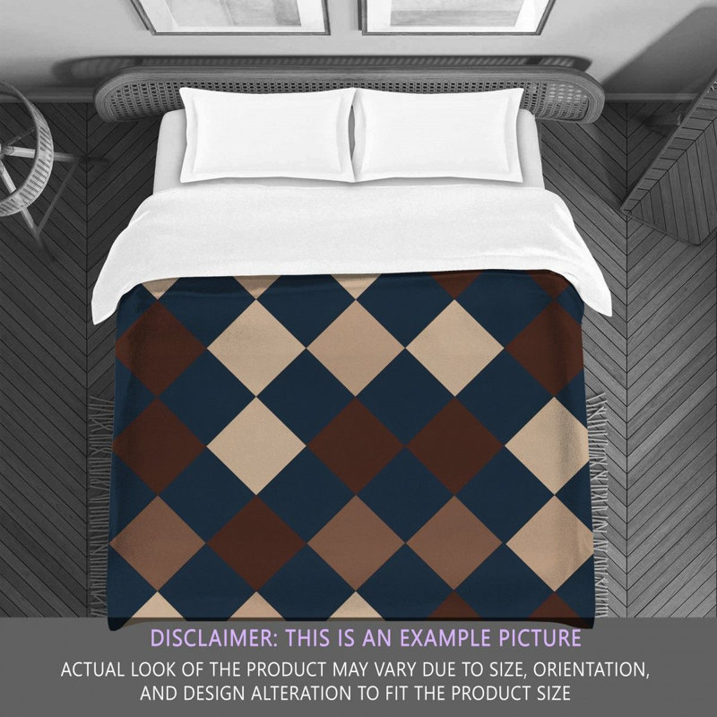 Machine Printed Comforter, Queen Comforter, Brown/Blue Argyle