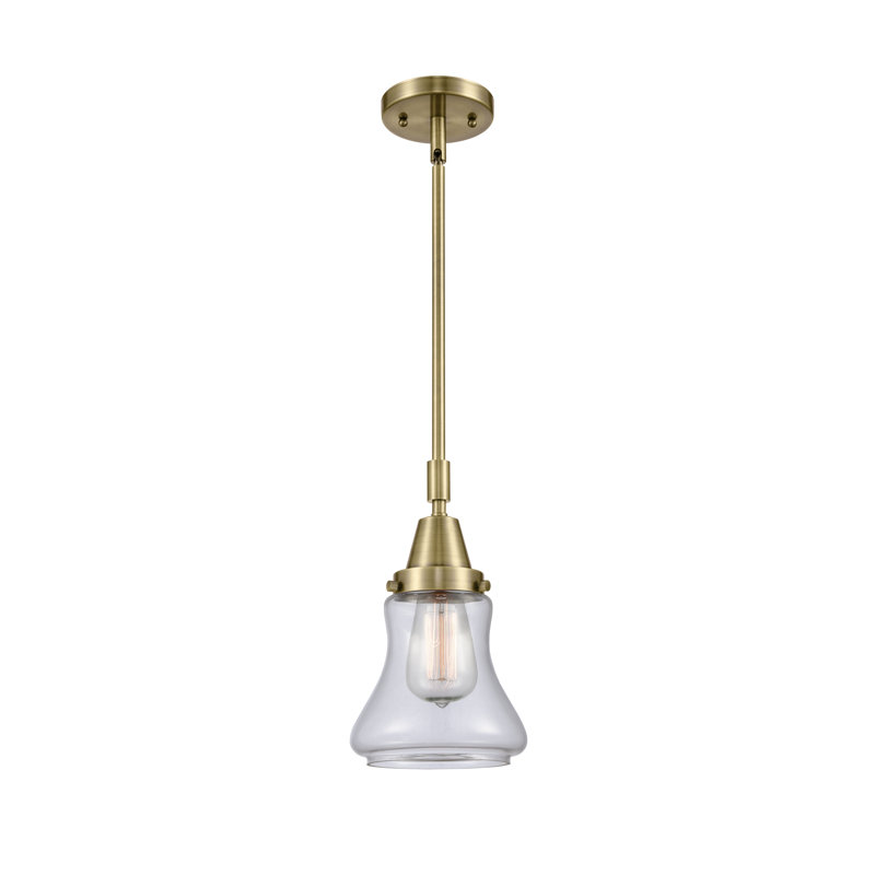 Luminaire suspendu en forme de cloche à 1 lumière Cahuilla, Transparent, Laiton antique, Ampoule non incluse