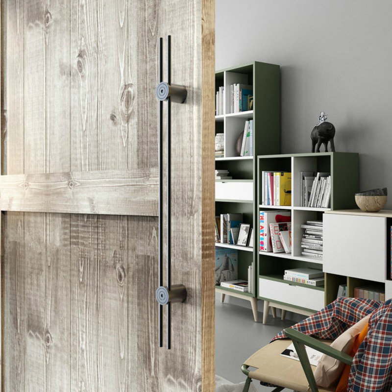 Ensemble de poignée de porte de grange coulissante en acier inoxydable lisse et noire, 48"
