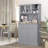 68" Kitchen Pantry Storage Cabinet With Charging Station, 2 Tilt Out Trash Cabinets And Microwave Stand, Freestanding Kitchen Hutch With Glass Doors And Adjustable Shelf,-1308271897