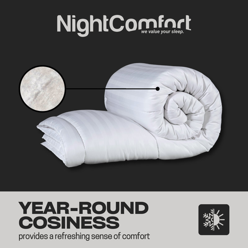 NightComfort Feels Like Down All Season 10.5 Tog Duvet Microfibre Satin Stripe Quilt, Double