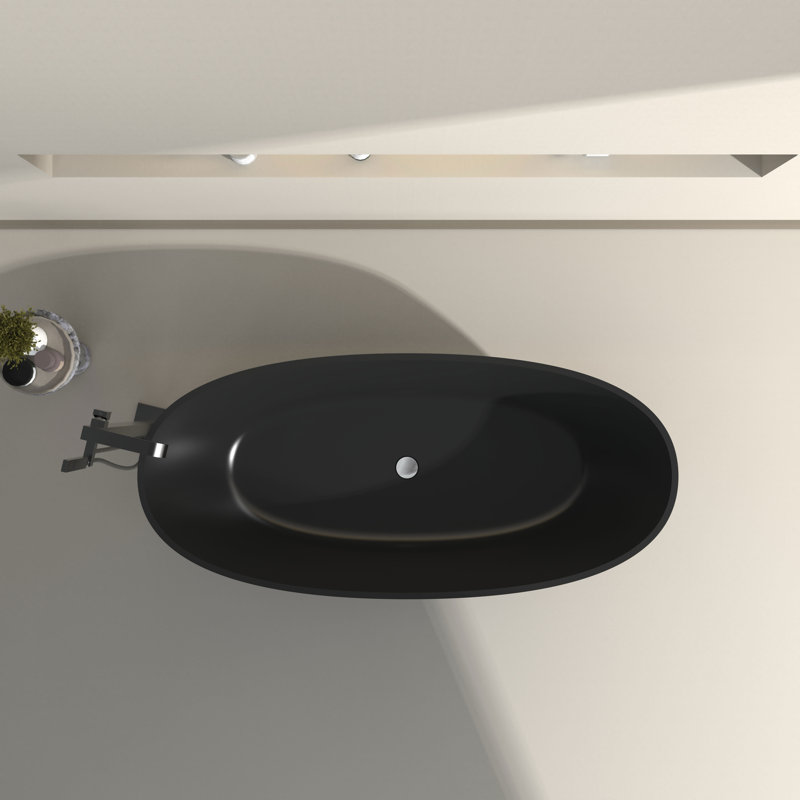 Matte Black 65'' Solid Surface Freestanding Soaking Bathtub