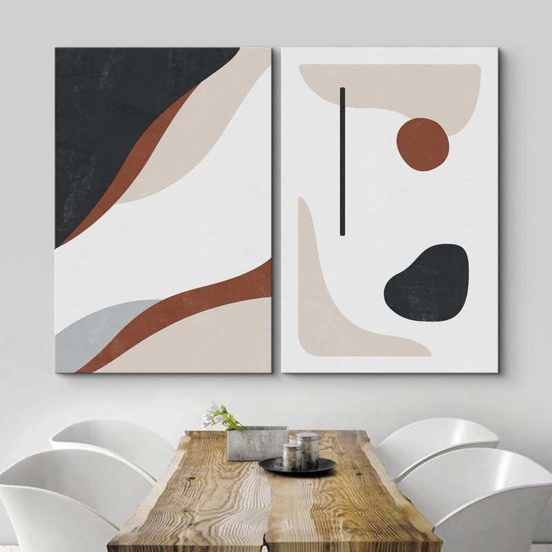 «Brown and Black Geometric Polygon Collage Abstract Shapes Modern Relax / Calm On Canvas», reproduction de 2 pièces