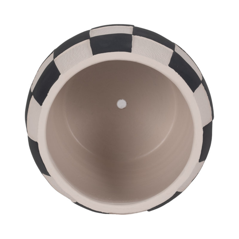 Sagebrook Home 8" Checkerboard Rounded Planter, Black/White, 7" H x 8" W x 8" D