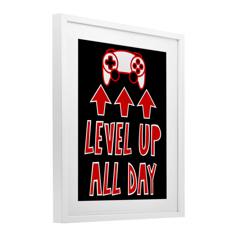 «Level Up All Day Gamer», reproduction encadrée sous verre, conception de Marcus Prime, H 21 po x l 17 po, Cadre blanc côtier