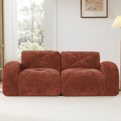 Canapé désossé rouge et brun à 2 places avec revêtement en velours doux, mousse 32d haute densité, conception antidérapante, idéal pour les moments de détente en famille, espaces de réception appropriés