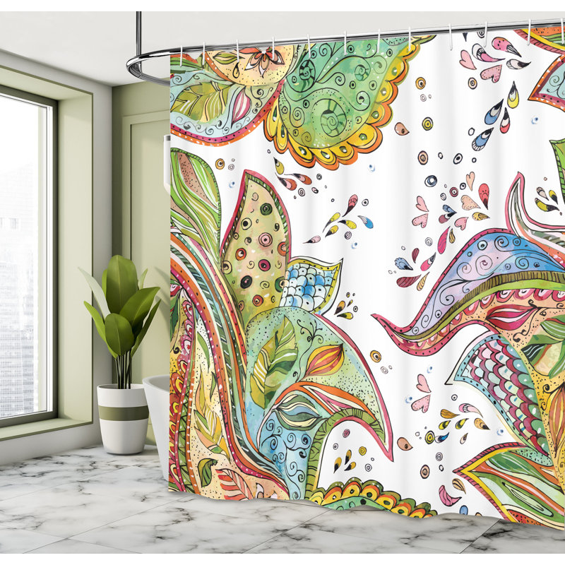 Leaves Flowers Hearts Shower Curtain Set, 75" H x 69" W