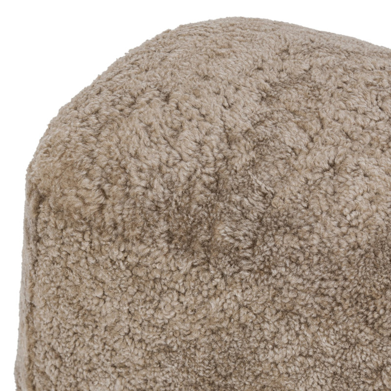 Bilbury Oval Ottoman-Taupe Shearling, Taupe Genuine Fur, Worrn Oak