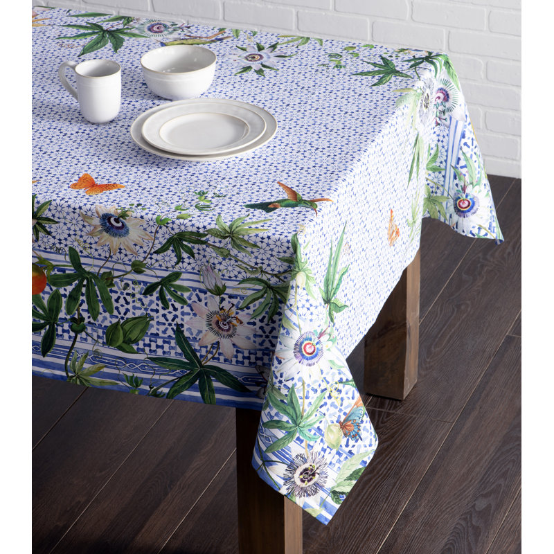 Maison D' Hermine Passiflora 100% Cotton Tablecloth Kitchen Dining Table Cloth For Square Tables Farmhouse Tabletop Cover For Parties, Wedding Use Spring/Summer (60"X108")