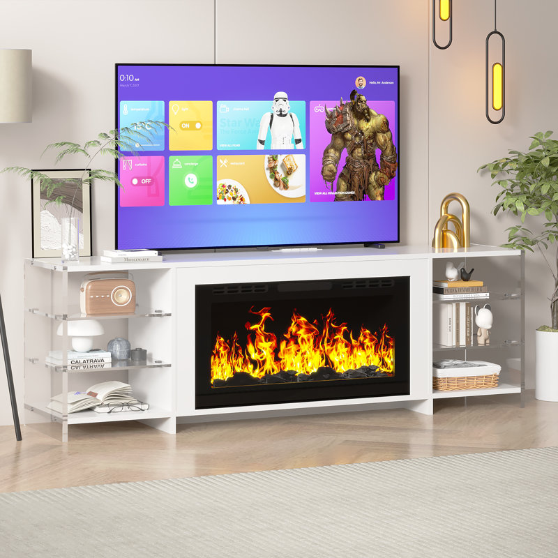 Eland 70.47'' TV Stand With Electric Fireplace, White