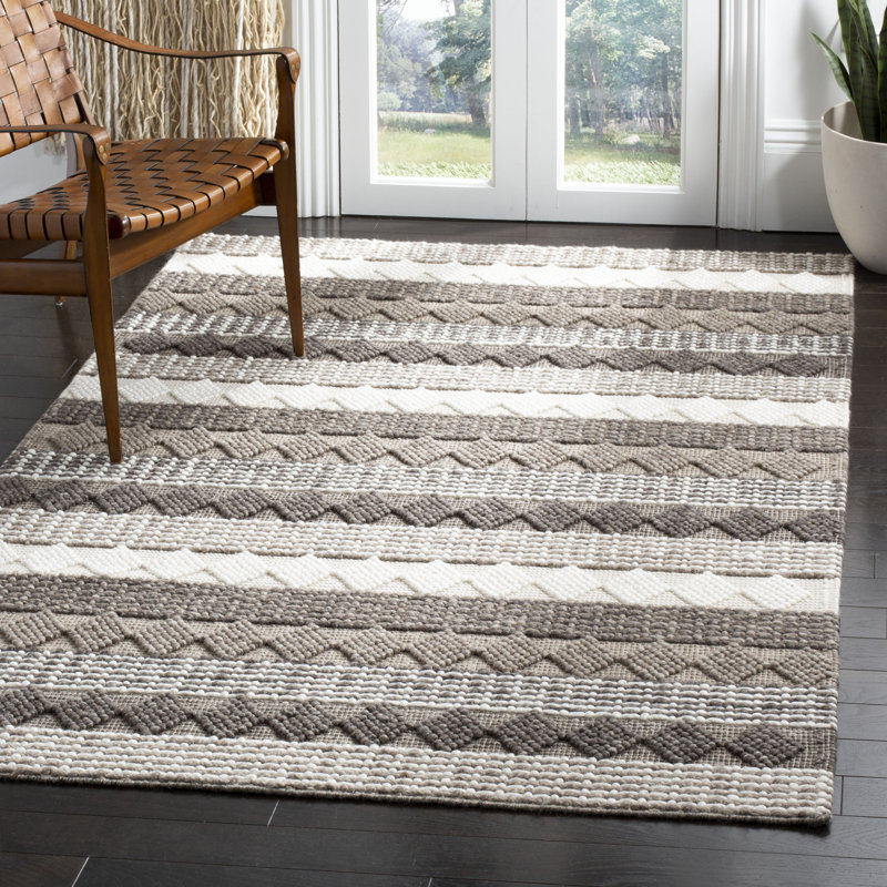 Jacques Natura Hand Loomed Wool/Cotton Geometric Rug in Gray/Beige, Rectangle 8' x 10'