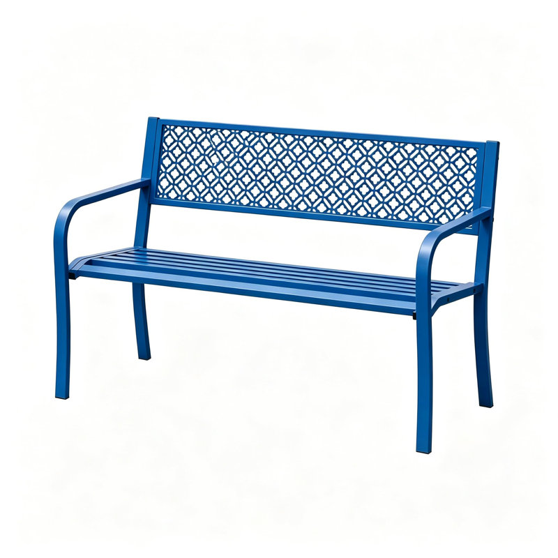 Garden Bench for 2 Persons, Heavy Duty Steel Patio Bench (790 lbs Capacity), Weather Resistant Seating with Geometric Backrest, Outdoor Furniture for Yard