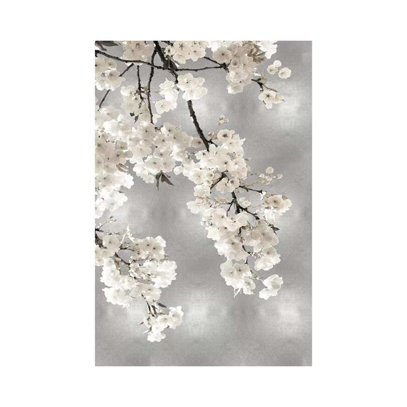 White Blossoms On Silver I by Kate Bennett - Print on Canvas, 66.04 cm H x 45.72 cm W x 1.91 cm D, Wrapped Canvas