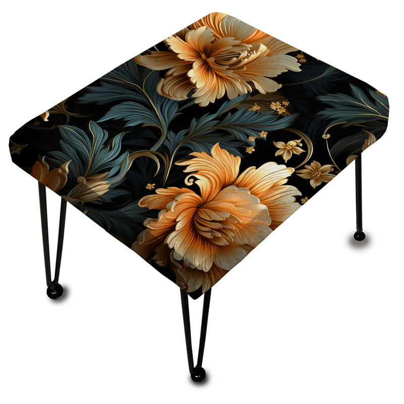Golden And Dark Poppies Damask - Damask Rectangle Ottoman