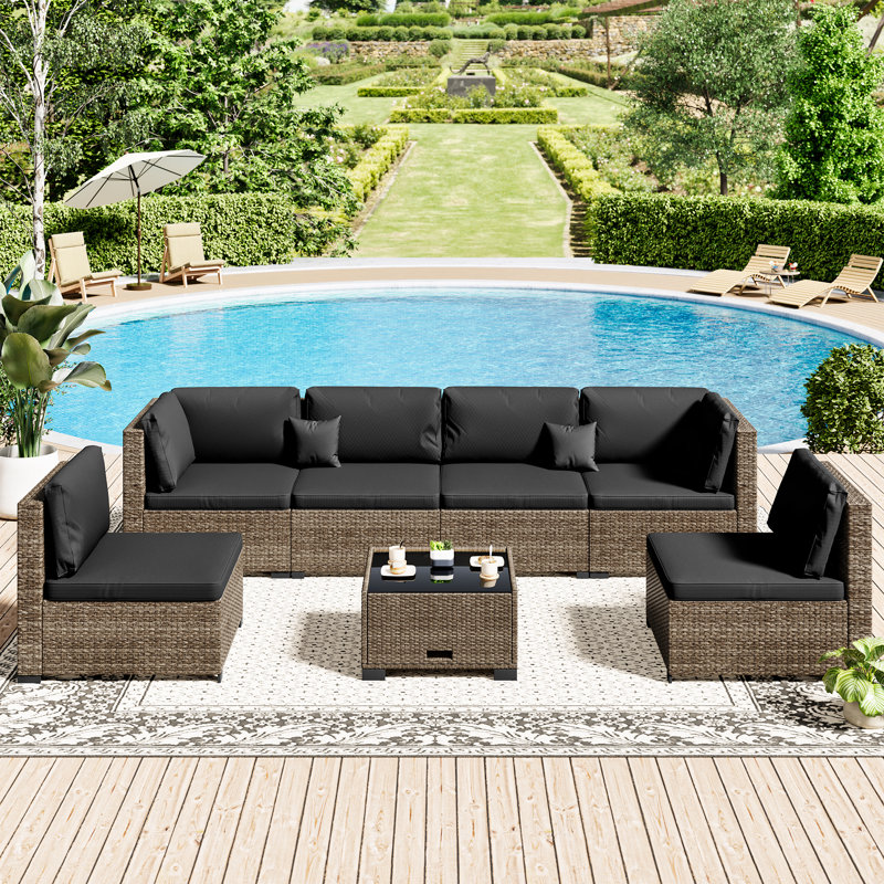 7 Piece Patio Furniture Set, Black, Brown