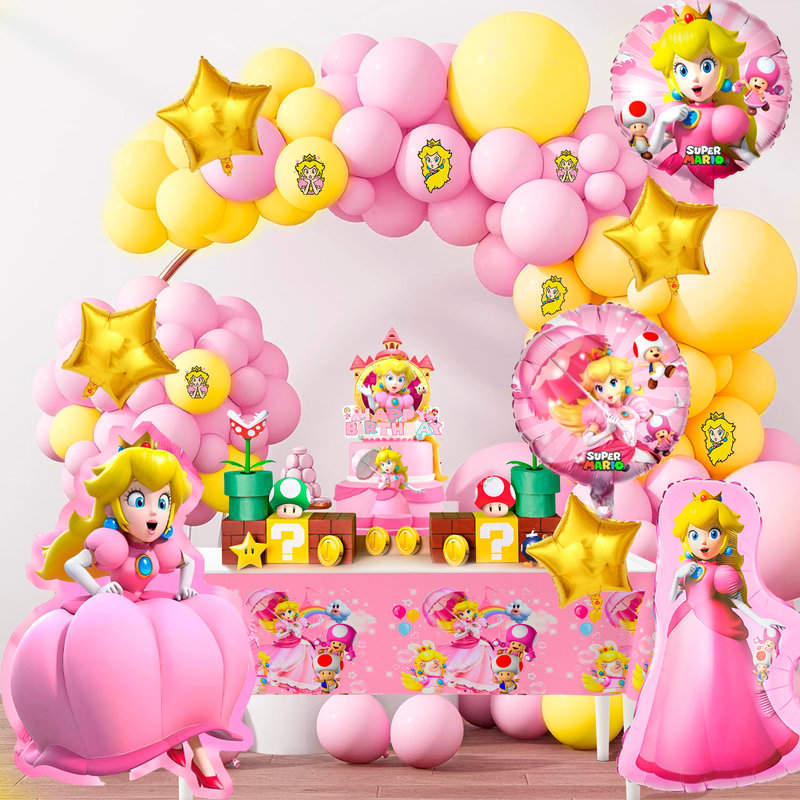 Princess Peach Party Decorations, 123pcs Princess Peach Birthday Balloons Kit
