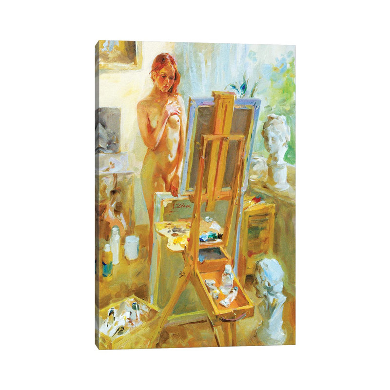 Model In Atelie by Igor Zhuk - Wrapped Canvas Painting, 30.48cm H x 20.32cm W x 1.91cm D