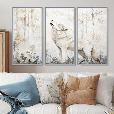 Lunar Howl Of The Wolf Into The Wood I - Wolf Wall Art Print Set