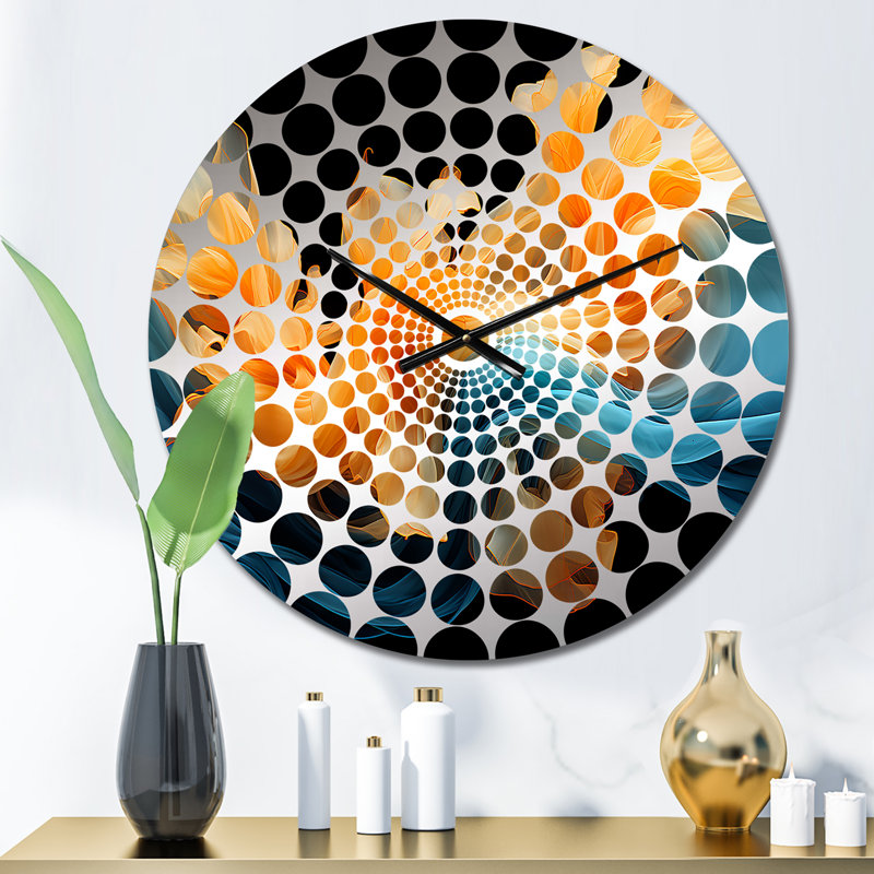 Horloge murale orange vif et turquoise, Petit