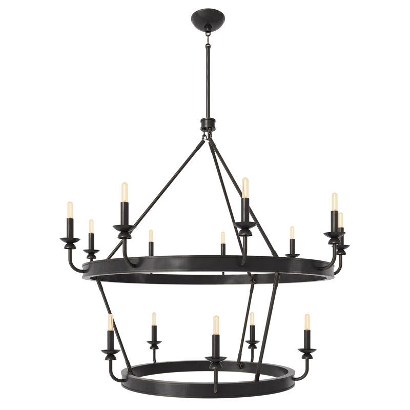 William Chandelier - 14-Light Lacquered Burnished Brass, Deep Patina Bronze