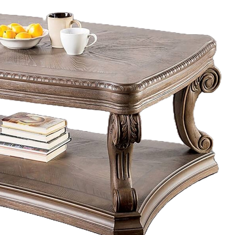 Olane Coffee Table, Weathered Oak Brown Wood, Rustic Farmhouse 52 Inch
