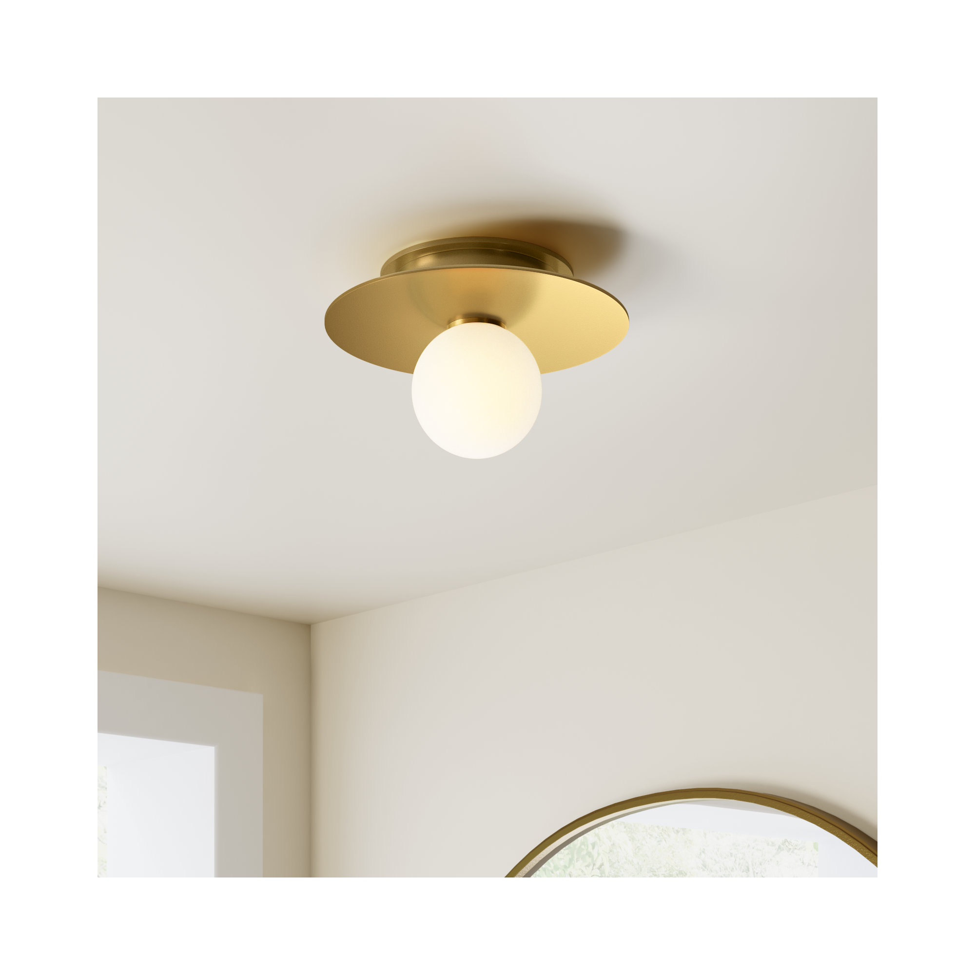 Allegra Single Light Glass Flush Mount, Burnished Brass, 4.625" H x 8" W x 8" D