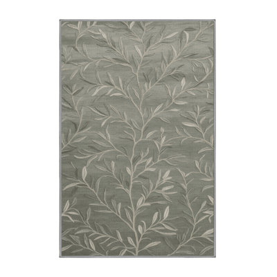 Machine Washable Botanical Gray Area Rug