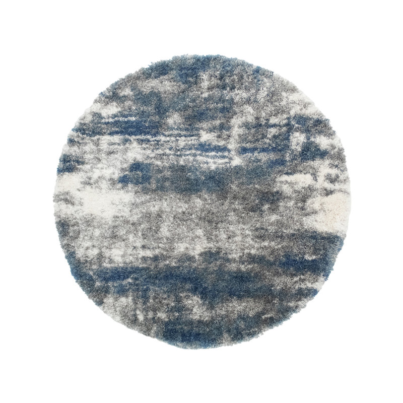 Tapis d'intérieur bleu à poils longs Alban, Rond 5 pi