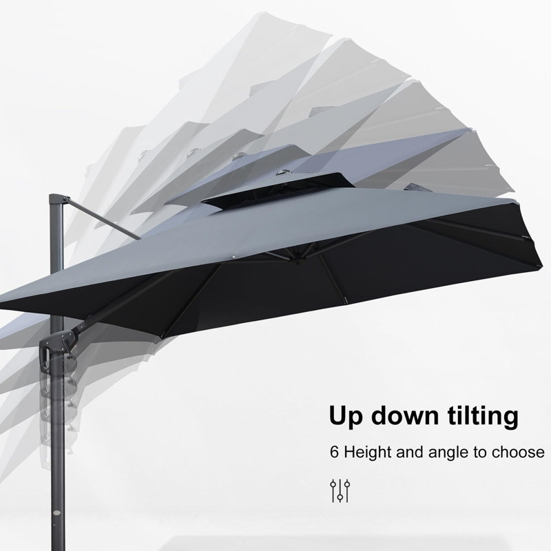 Skender 144'' Cantilever Umbrella with Crank Lift Counter Weights and wheeled Base Included, Gray