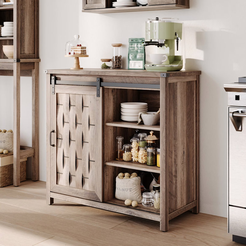 Kitchen Sideboard Buffet Cabinet with Sliding Barn Door and Adjustable Shelves, Storage Cabinet for Dining Room, Kitchen, Hallway, Living Room