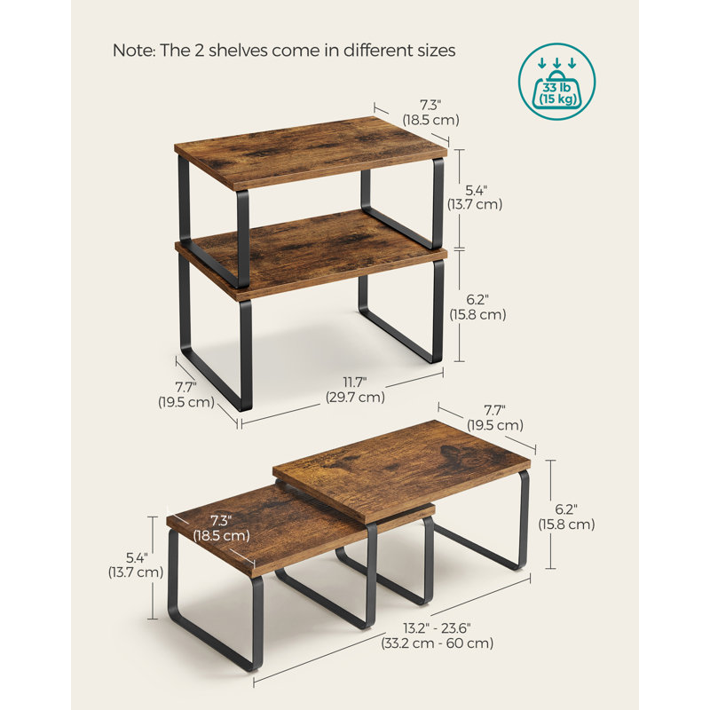 Cabinet Organizer Shelf, Ink Black/Rustic Brown, 11.7" W