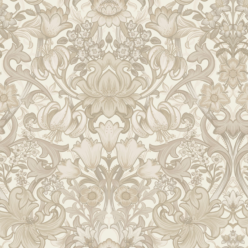 Papier peint texturé non tissé non tissé Elegant Floral Pi., Beige / Crème