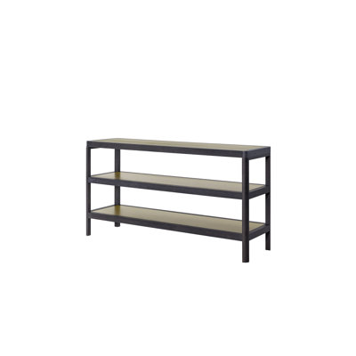 Console moderne avec éléments en métal, 3 tablettes de rangement, placage Allure, noir et incrustations, utilitaire de rangement, Fascination, Soft Grandeur, +