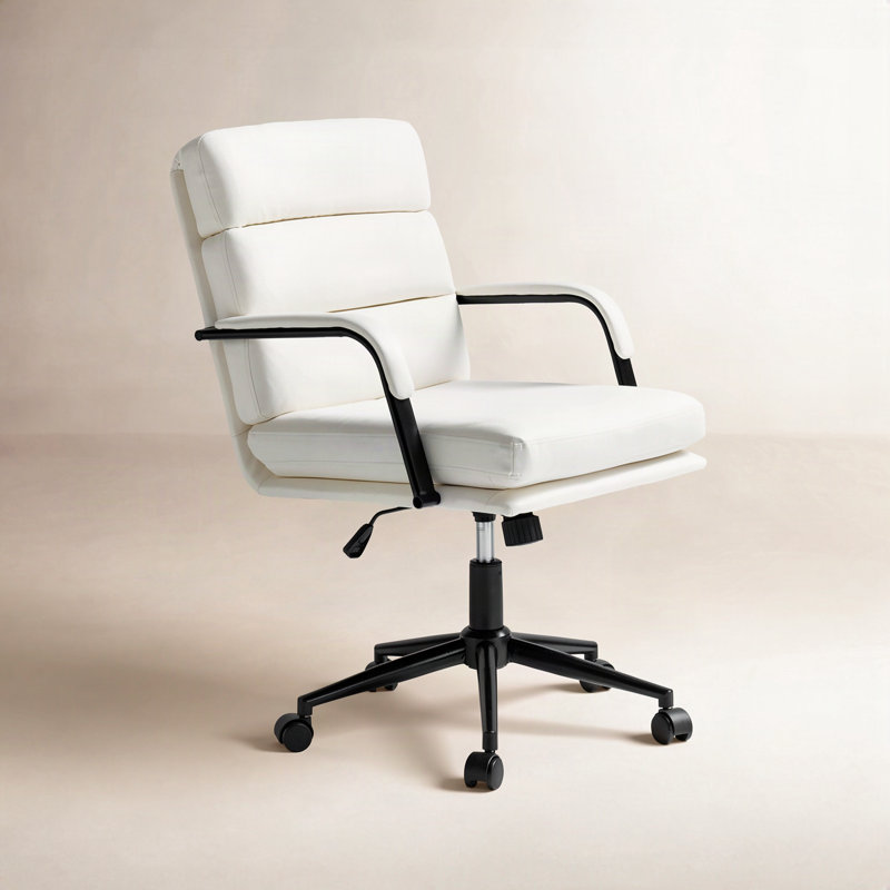 Chaise de bureau en cuir Anagrace avec support lombaire, Similicuir ivoire