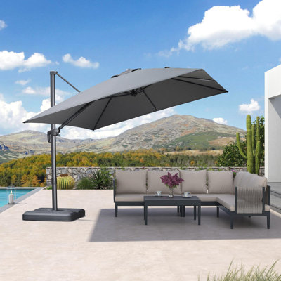  Parasol carré en porte-à-faux 10 pi Arlmont & Co. avec tissu recyclé résistant à la décoloration et rotation à 360 degrés