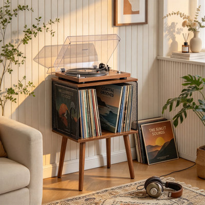 Record Player Stand with Vinyl Storage