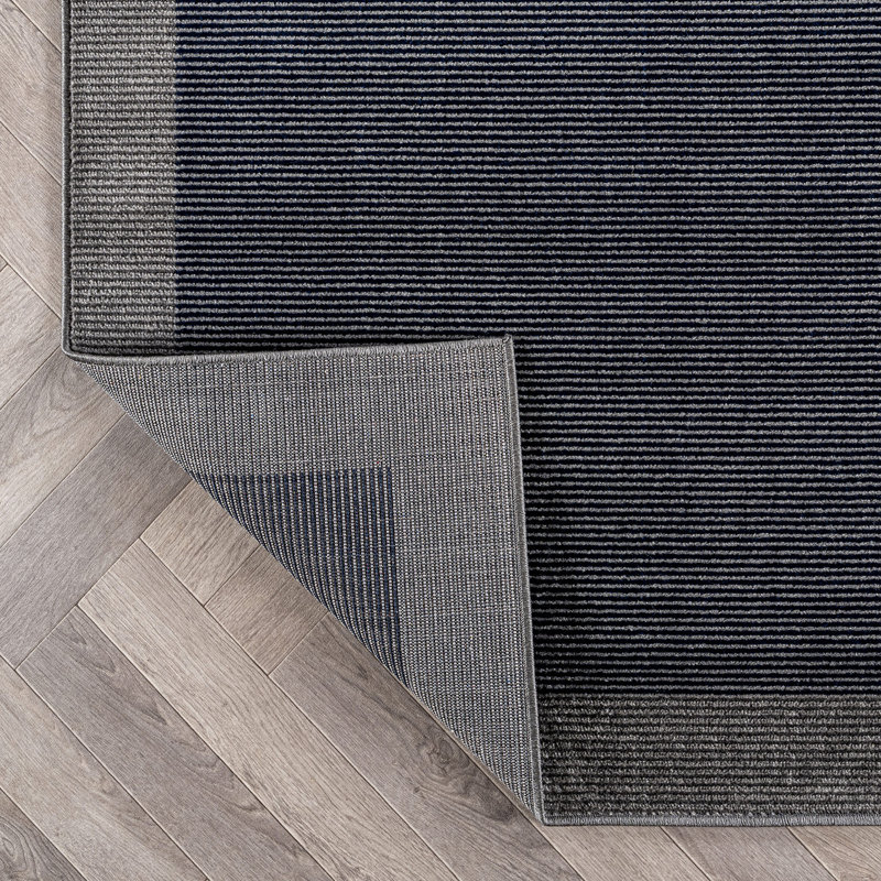 Tapis moderne à motif géométrique moderne à bordure, Tapis de couloir 2 pi 2 po x 8 pi, Marine