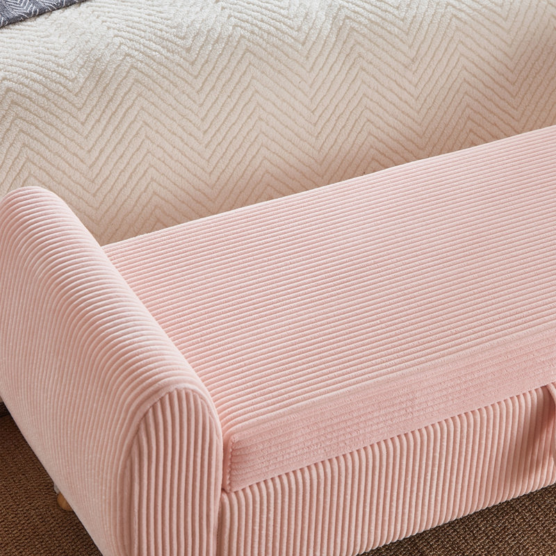 Banc de lit de 145 cm (57 po) en velours côtelé, au design moderne, avec rangement intégré, Pink, Pink