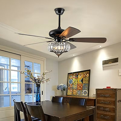 Modern Black Ceiling Light With 52Inch Blades, Energy Saving Light, 3-Speed, Quiet Operation, Remote Control For Home/ Indoor Decoration