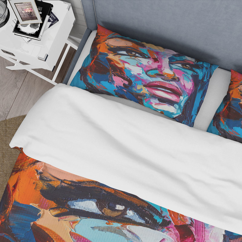 Portrait coloré d'une jeune femme III - ensemble de housse de couette moderne - microfibre de polyester