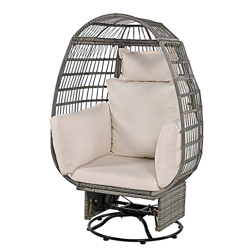 Chaise pivotante d'extérieur avec coussins, Gris, Blanc