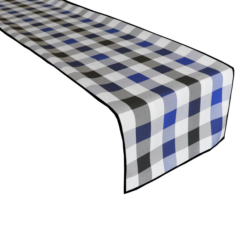 Pande Checkered Table Runner, 72" x 14", Black Royal Blue White