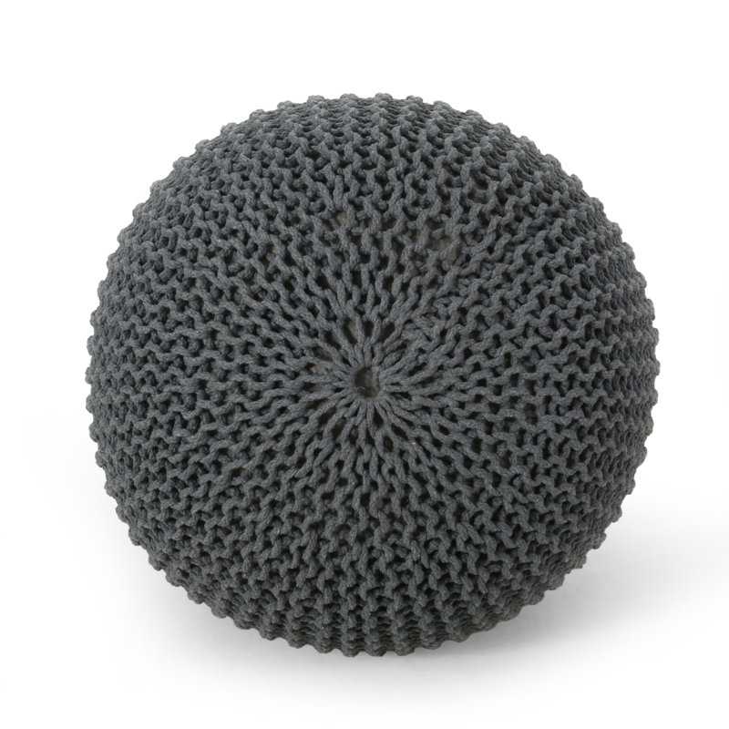 Bordeaux  Knitted Cotton Round Pouf, Gray, Gray